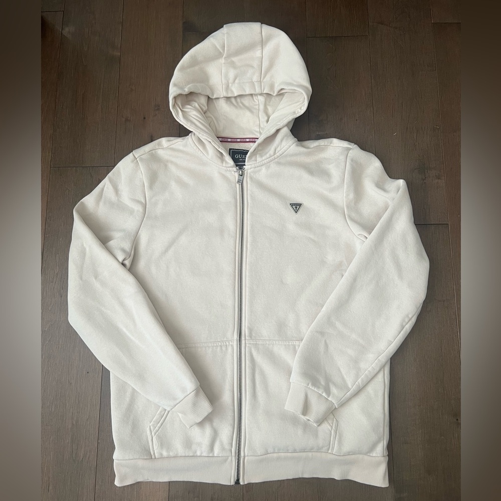 Guess Off-White Zip-Up Hoodie size small